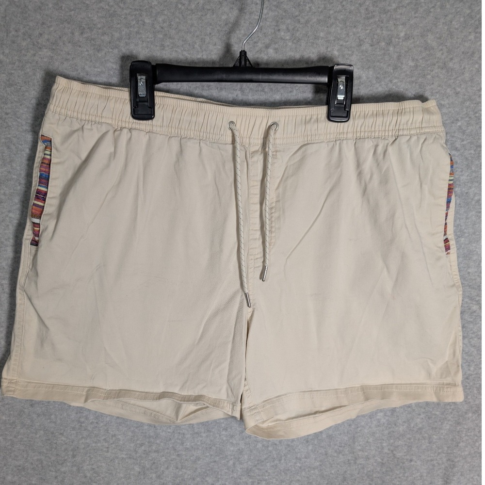 Wowie Mens XL Beige Cotton Spandex Elastic Waist Casual Shorts *FLAW